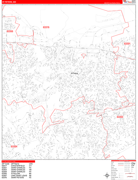 St. Peters Zip Code Wall Map